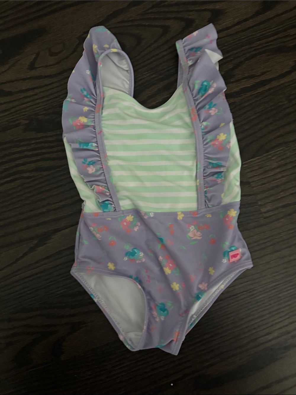 Ruffle Butts Lavender Floral & Mint Stripe Ruffle One-Piece Swimsuit